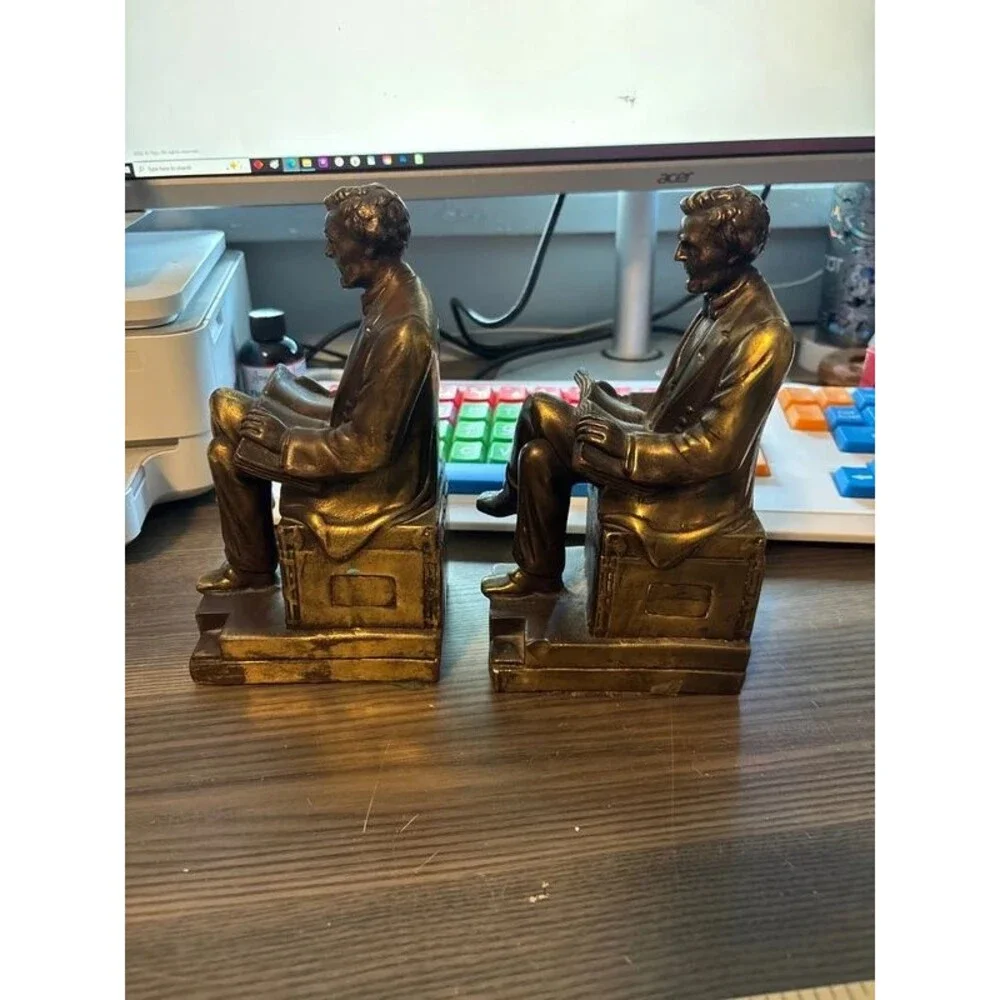 1920s Antique Large Bronze Clad Lincoln Bust Art Statue Sculpture Bookends